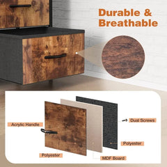 Cómoda Sweetcrispy para dormitorio con 9 cajones de tela, baúl alto organizador para ropa, armario, torre de almacenaje con gabinete, estructura de metal, tablero de madera, mueble ligero para habitación de bebé, color negro y teca.