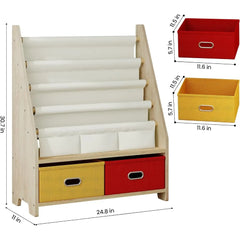 Estantería de libros para niños de 4 niveles, estantería de madera para libros infantiles con organizador de juguetes.