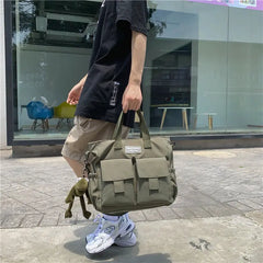 Bolso de hombro impermeable para mujer, bandolera de nailon con múltiples bolsillos, bolso de lona estilo preppy para mujer