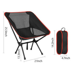 Silla de camping ligera, bidireccional, de perfil alto o bajo, plegable y portátil, diseño compacto para exteriores, playa, senderismo y picnic. Color negro.
