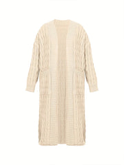 Plus Size Simple Versatile 2023 Autumn and Winter New Women's Extra Long Cardigan Loose Knit Sweater, Solid Color with Pockets