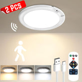 2 Pack Motion Sensor LED Ceiling Light Rechargeable with Remote Control – PIR Wireless Indoor Security Lights for Hallway, Stairs, Corridor (3 Color Modes, Easy Installation)