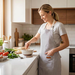 2 Pack Unisex Black & White Striped Kitchen Apron with 2 Pockets – Adjustable Oil-Repellent Cooking & Baking Aprons for Home, Restaurant & Salon