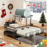 Adjustable Stainless Steel Dish Rack Over Sink with Drainboard – Premium 304 Grade Expandable Plate Drainer (15–22 in / 38–56 cm)