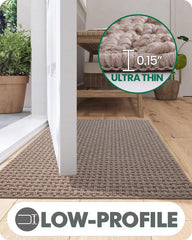 Faux Linen Non-Slip Door Mat – Washable Water Absorbent Entry Rug with TPR Self-Adhesive Base