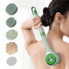 Rechargeable Electric Shower Body Scrubber with Long Handle – Waterproof Spin Bath Brush with 5 Replaceable Heads, 3 Speed Modes & USB Charging
