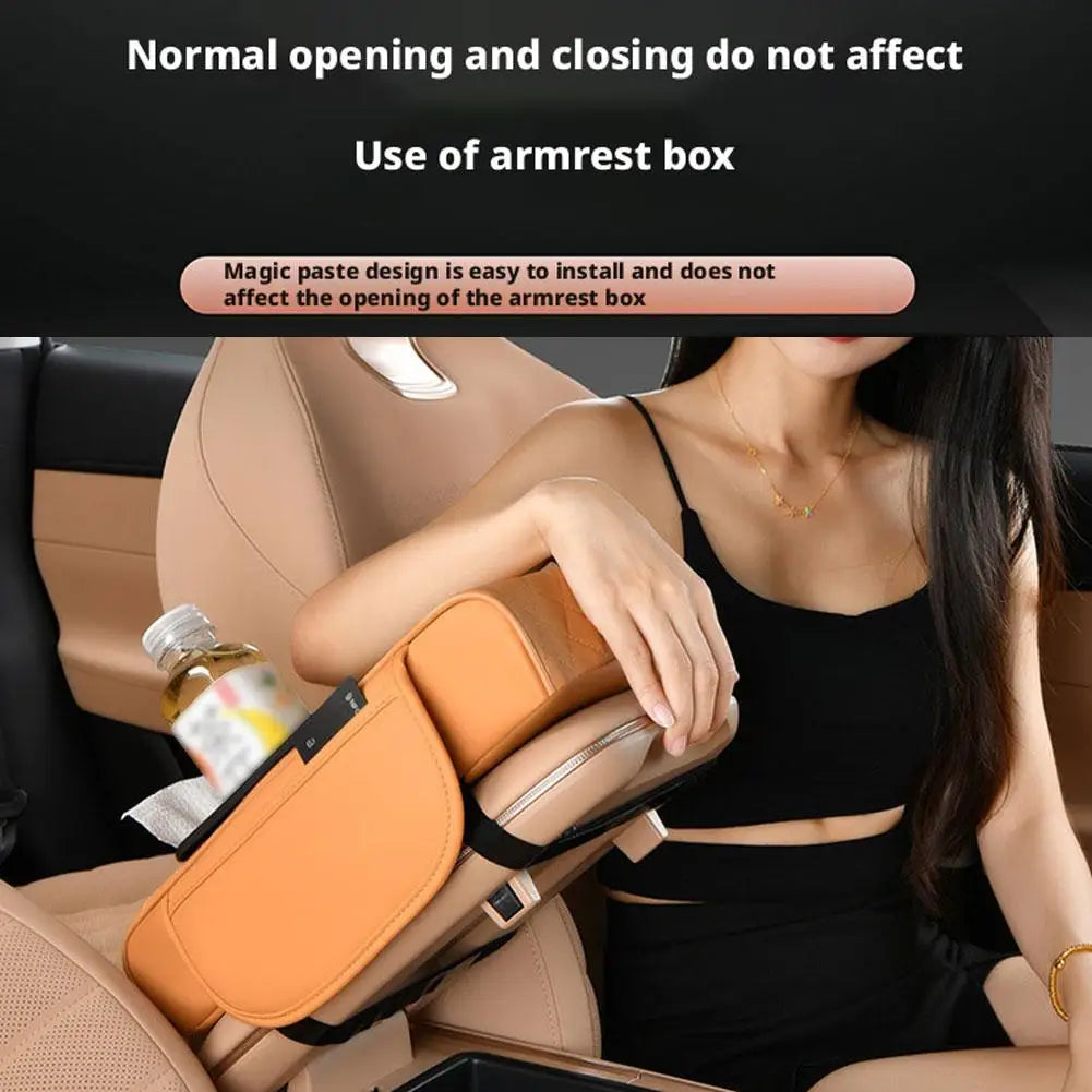Car organizer armrest cushion with built-in phone holder slot