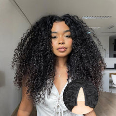 Curly V Part Wig Human Hair Brazilian Deep Wave – Glueless No Sew U Part Wig for Black Women | 200% Density Virgin Human Hair