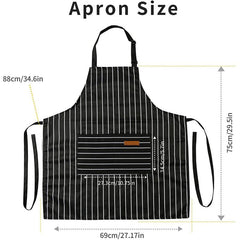 2 Pack Unisex Black & White Striped Kitchen Apron with 2 Pockets – Adjustable Oil-Repellent Cooking & Baking Aprons for Home, Restaurant & Salon