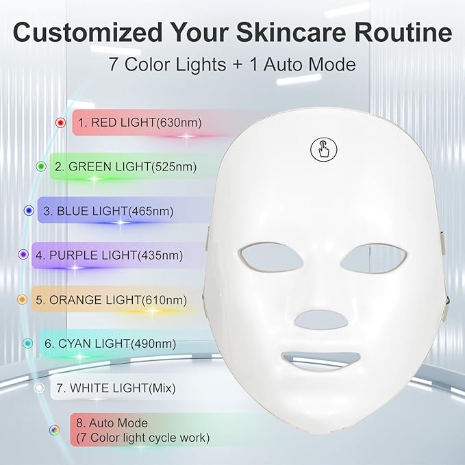 Máscara facial LED recargable de 7 colores para terapia de luz, máscara facial LED para terapia de luz en casa, máscara de terapia de luz azul y roja para rostro, dispositivos faciales