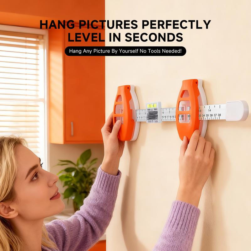 All-in-one picture frame hanging ruler with measuring scale and marking pins
