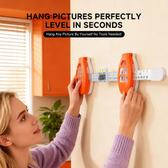All-in-one picture frame hanging ruler with measuring scale and marking pins