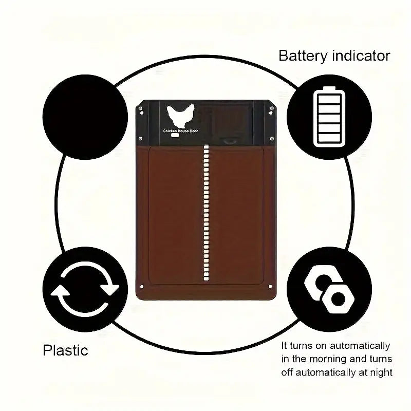 Smart Automatic Chicken Coop Door Opener – Battery Operated, Light Sensor Controlled, Waterproof ABS Design for Chickens, Ducks & Small Pets