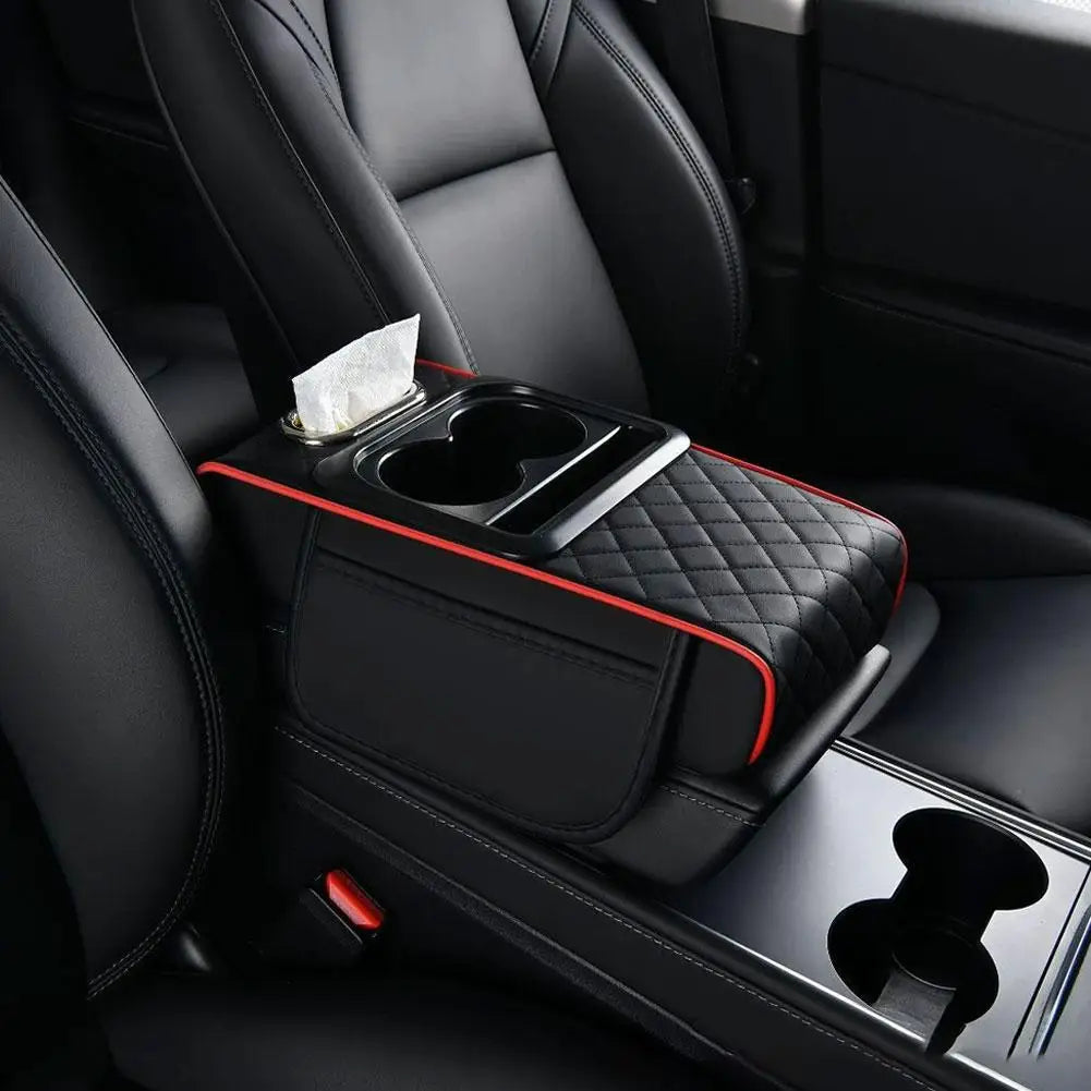 Car center console armrest cushion in Black/Red