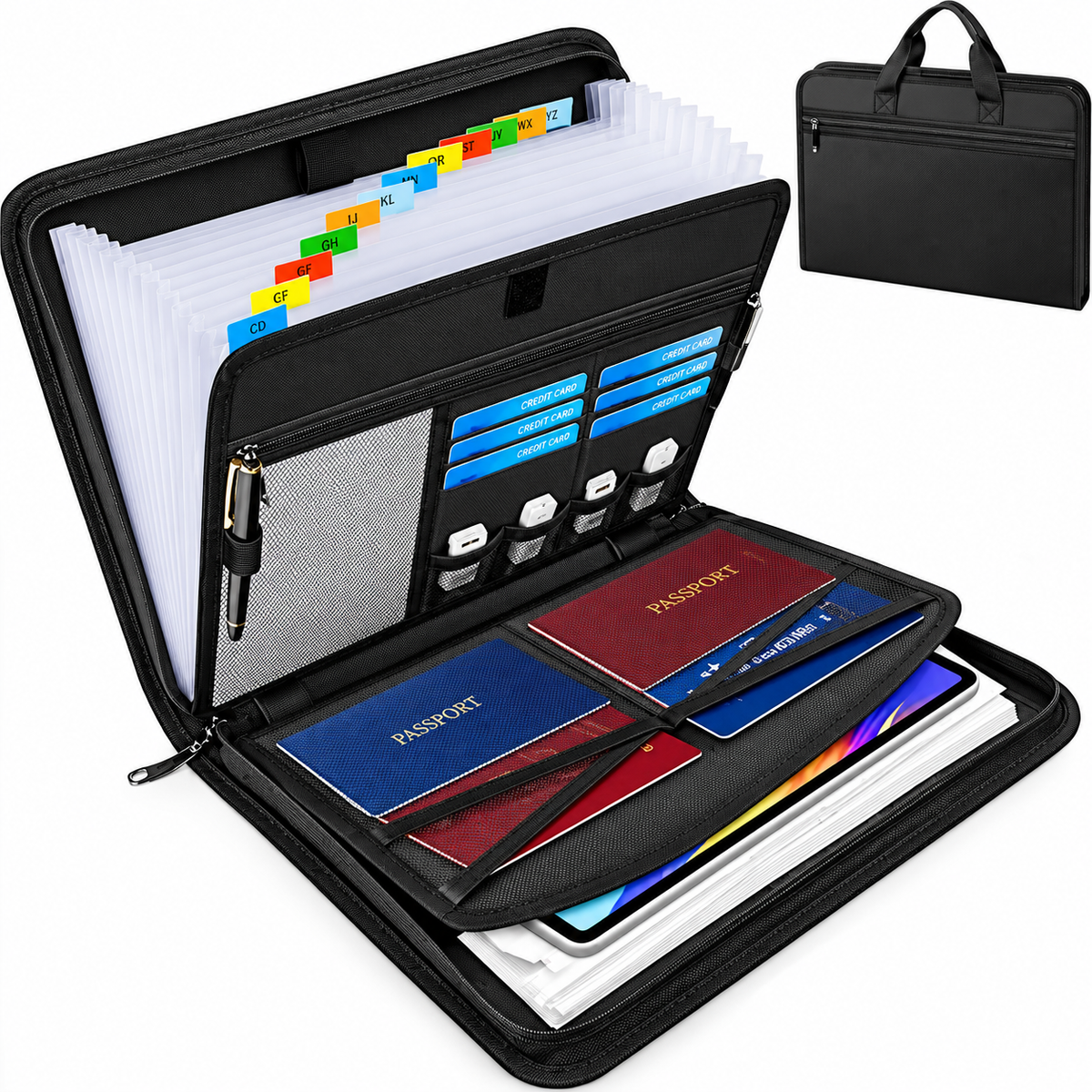 Fireproof Waterproof Document Organizer Bag – Expandable A4 File Folder with Handle, Zipper Pockets & Secure Storage