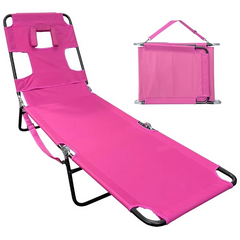 Foldable Adjustable Beach Lounge Chair Bed – 5-Position Reclining Patio Chair with Armrests (Metal Frame)