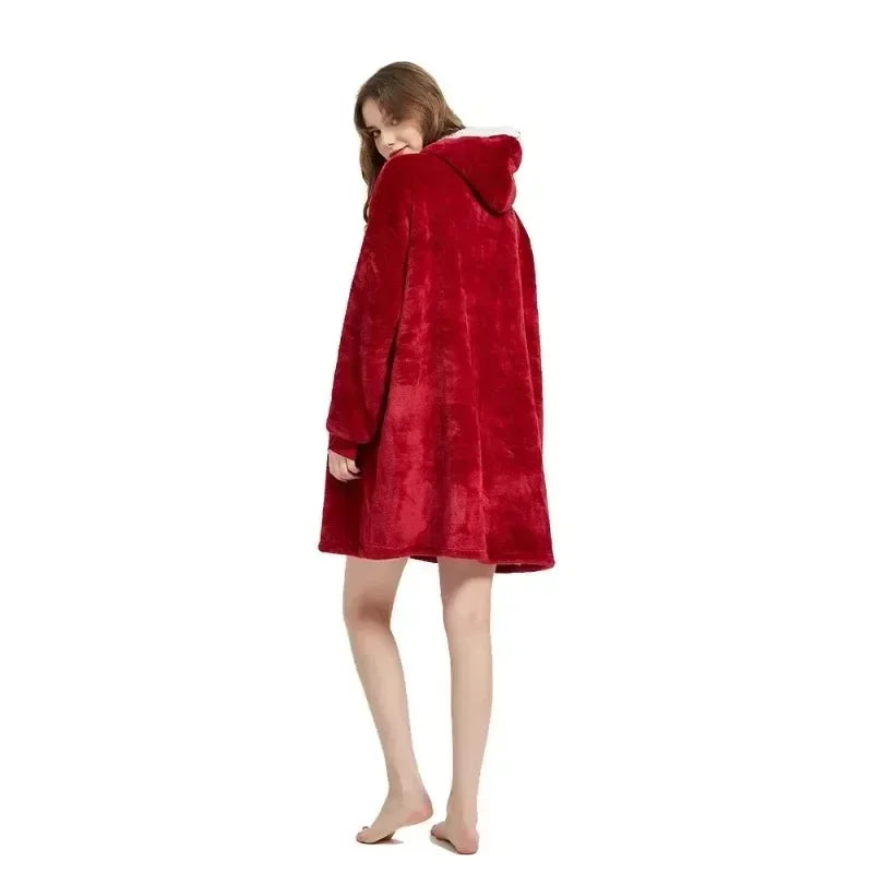 Sudadera con capucha de invierno para mujer y hombre, jersey de forro polar, manta gigante de TV extragrande con mangas largas de franela