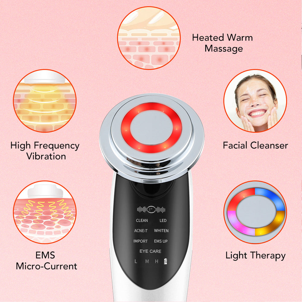 7-in-1 RF EMS Facial Massager – Anti-Aging Device for Skin Tightening, Wrinkle Reduction, Lifting & LED Light Therapy for Radiant Glass Skin