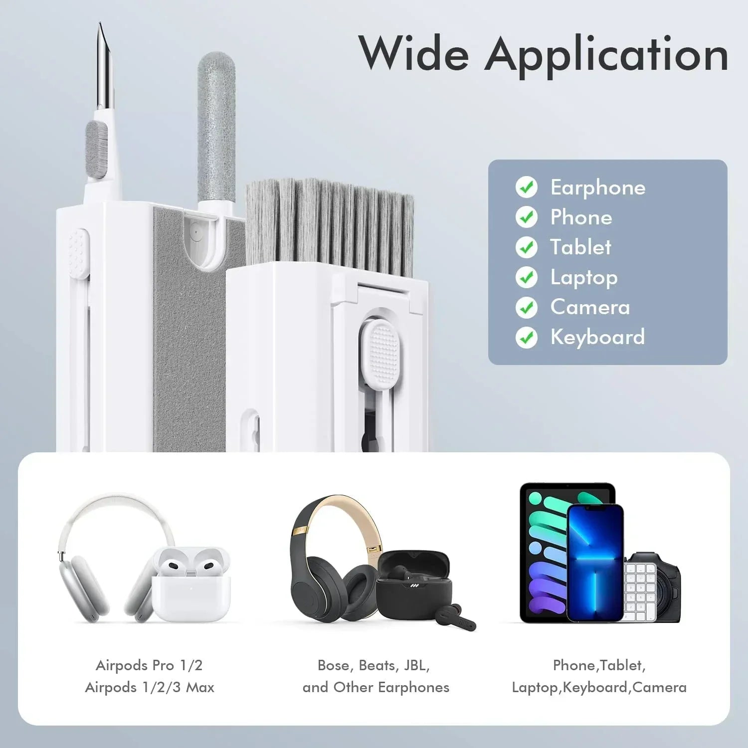 Kit de limpieza electrónica 8 en 1, limpiador de pantalla, cepillo de limpieza multifuncional para auriculares, teclado, portátil, teléfono, PC, monitor, cámara