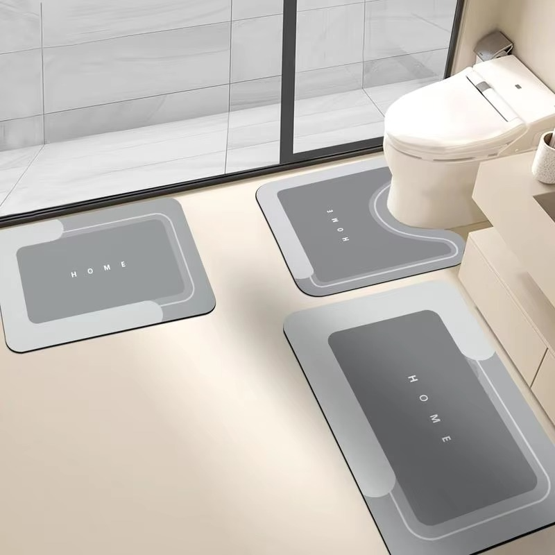 3-Piece Anti-Slip Bathroom Mat Set | Quick-Dry U-Shaped Toilet & Floor Mats