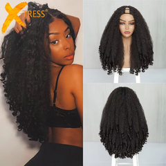 X-TRESS Afro Curly V Part Wig – Bouncy Synthetic Kinky Straight Half Wig | Glueless Clip-In Hair for Women | Natural Blend, No Leave-Out Required