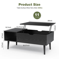 Mesas de centro elevables JHK de 90 x 50 cm, mesas de comedor de madera para sala de estar con estante de almacenamiento ajustable, fáciles de levantar y bajar.