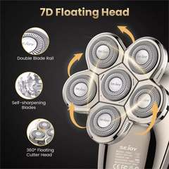 7D Electric Bald Head Shaver for Men – 5-in-1 Multifunctional Grooming Kit with LED Display, Type-C Fast Charging & IPX7 Waterproof Design