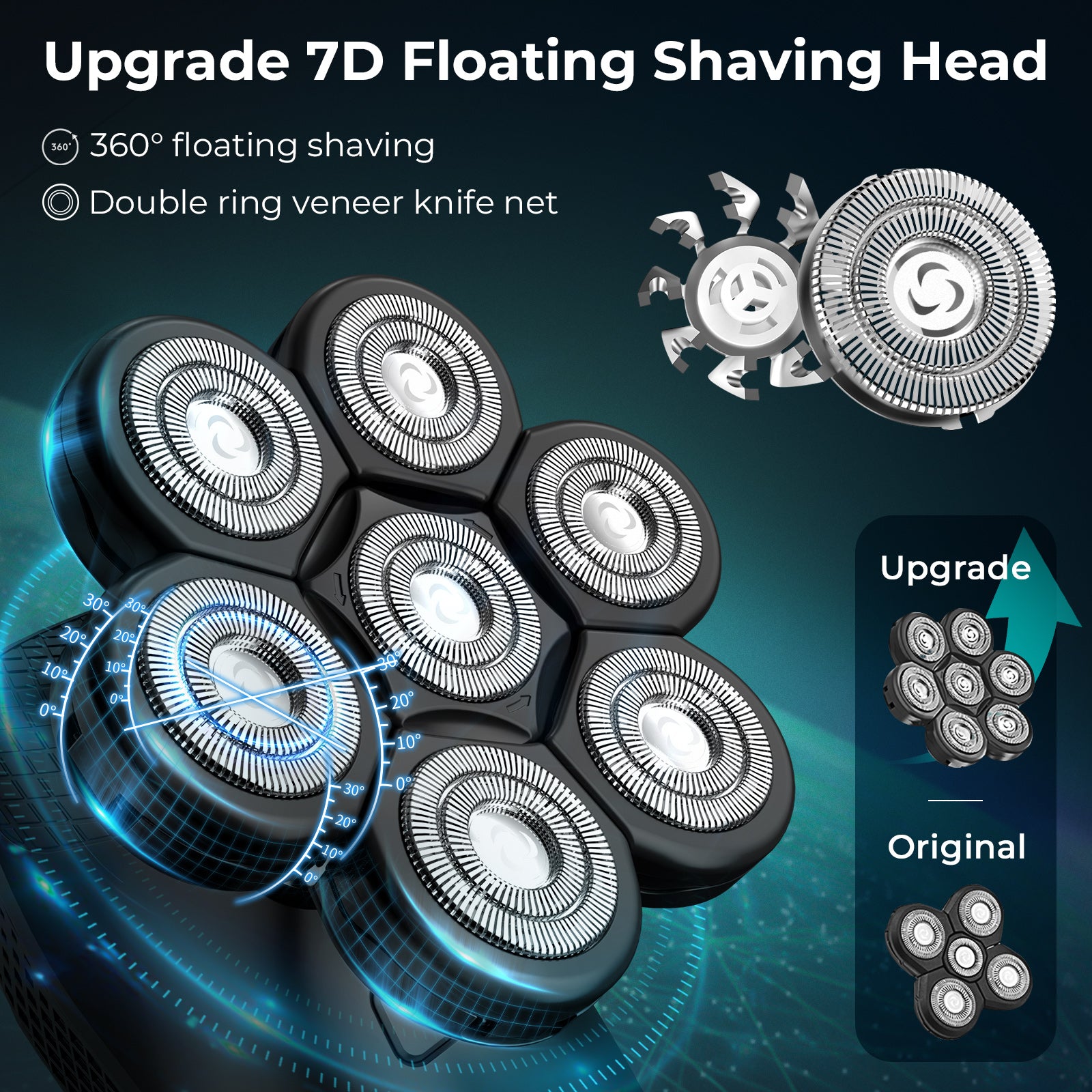7D Electric Head Shaver for Bald Men – Magnetic Blades, Waterproof, Cordless Grooming Kit
