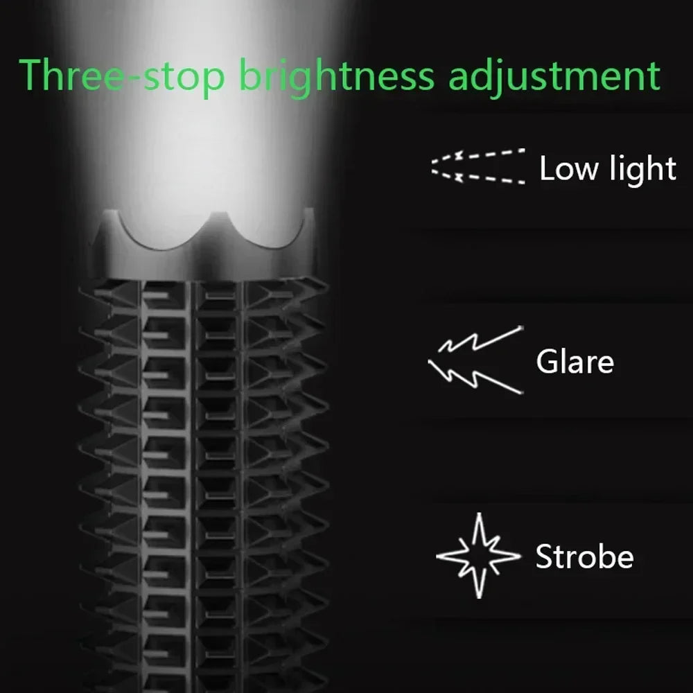 Linterna LED tipo bate de béisbol, de aleación de aluminio, enfocable y con zoom, superbrillante, para defensa personal, bastón táctico, linterna de emergencia.