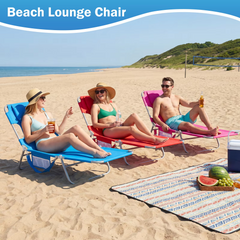 Foldable Adjustable Beach Lounge Chair Bed – 5-Position Reclining Patio Chair with Armrests (Metal Frame)