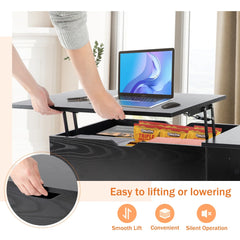 Mesas de centro elevables JHK de 90 x 50 cm, mesas de comedor de madera para sala de estar con estante de almacenamiento ajustable, fáciles de levantar y bajar.