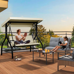 Columpios de exterior de 3 plazas para adultos, columpio de porche con dosel, columpio de patio exterior, columpio resistente con dosel ajustable