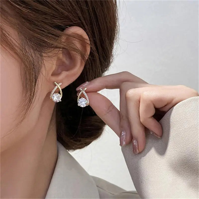 Fishtail Crystal Cross Stud Earrings For Ladies