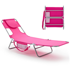 Foldable Adjustable Beach Lounge Chair Bed – 5-Position Reclining Patio Chair with Armrests (Metal Frame)
