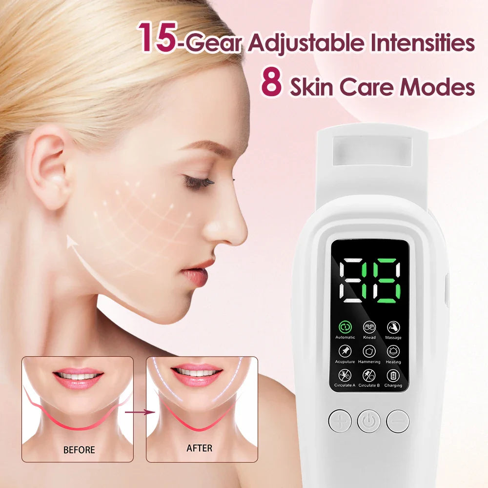 Dispositivo eléctrico para la papada y el contorno facial con 8 modos y 15 intensidades ajustables - Máquina inteligente para la papada y el contorno facial