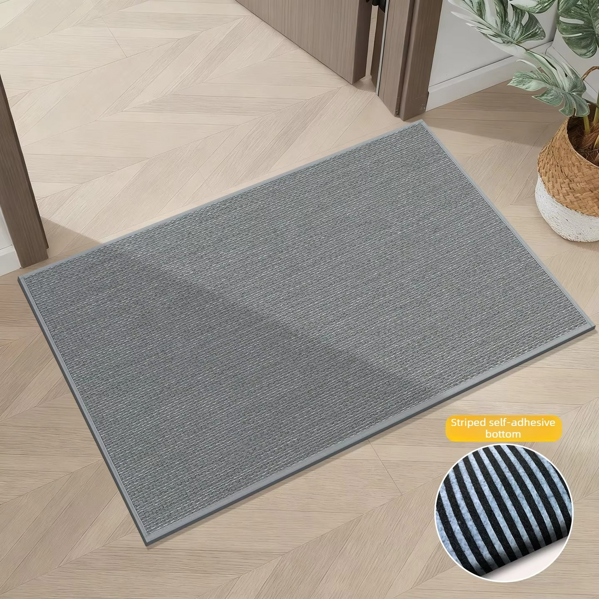 Faux Linen Non-Slip Door Mat – Washable Water Absorbent Entry Rug with TPR Self-Adhesive Base