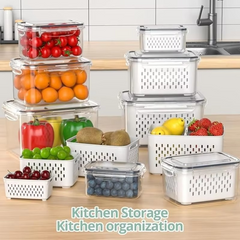10-Piece Food Storage Containers Set with Drain Baskets – Perfect Kitchen Organization Solution