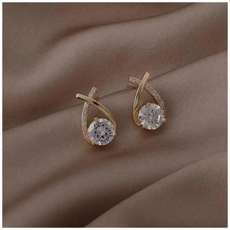 Fishtail Crystal Cross Stud Earrings For Ladies