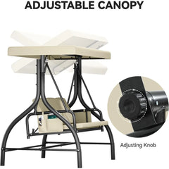 Columpios de exterior de 3 plazas para adultos, columpio de porche con dosel, columpio de patio exterior, columpio resistente con dosel ajustable