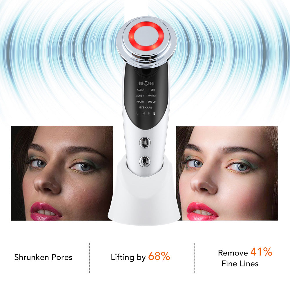 7-in-1 RF EMS Facial Massager – Anti-Aging Device for Skin Tightening, Wrinkle Reduction, Lifting & LED Light Therapy for Radiant Glass Skin