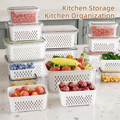 10-Piece Food Storage Containers Set with Drain Baskets – Perfect Kitchen Organization Solution