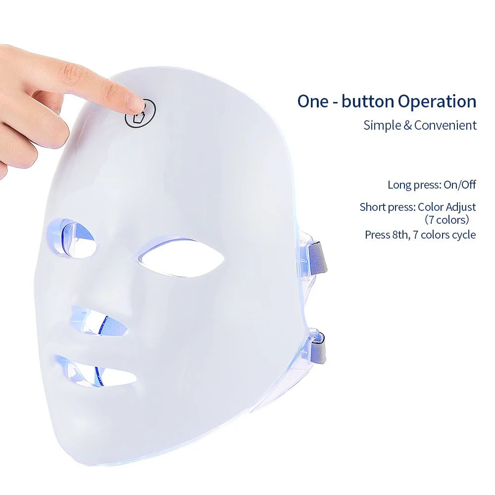 Máscara facial LED recargable de 7 colores para terapia de luz, máscara facial LED para terapia de luz en casa, máscara de terapia de luz azul y roja para rostro, dispositivos faciales