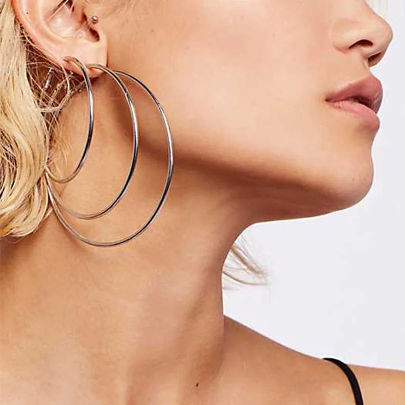 Stainless Steel Simple Classic Round Circle Hoop Earrings For Women Men Punk