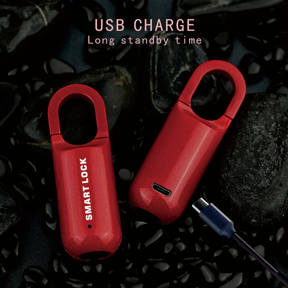 Mini candado de huella dactilar inteligente sin llave para mochilas, taquillas de gimnasio, maletas, mochilas, oficinas, etc. (negro/rojo)
