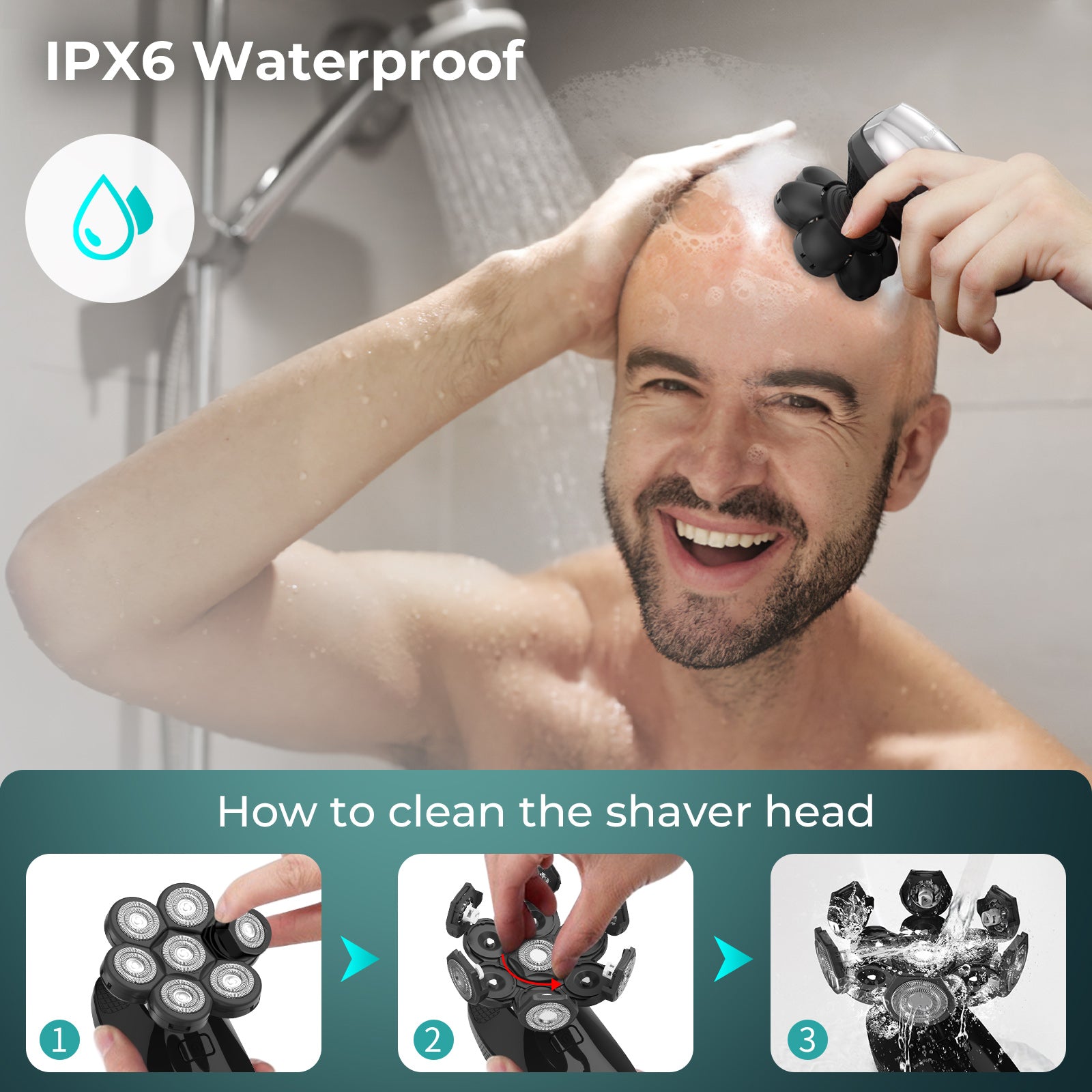 7D Electric Head Shaver for Bald Men – Magnetic Blades, Waterproof, Cordless Grooming Kit