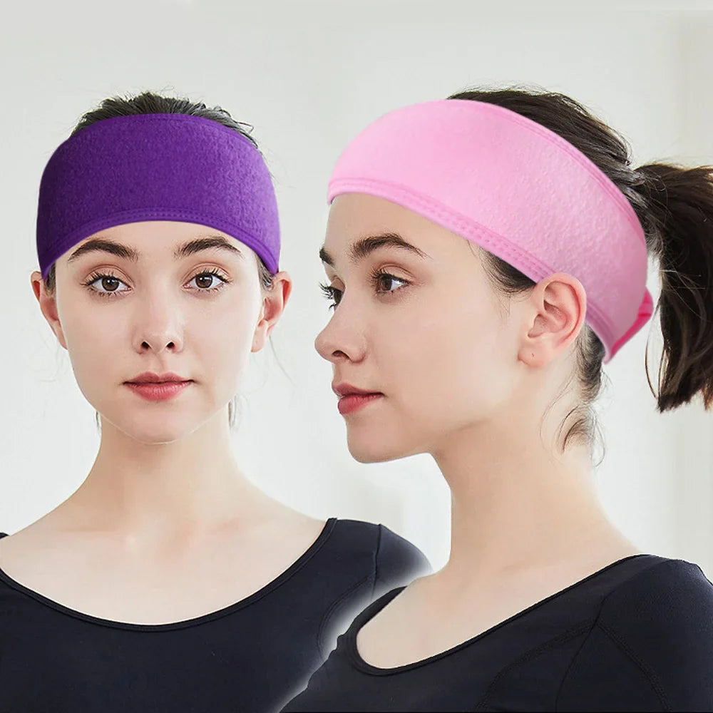 4 unidades de diademas faciales de spa, banda para la cabeza de ballena, toalla elástica de tela de rizo con cinta adhesiva mágica para baño, maquillaje y deporte, 8,9 cm de ancho (blanco)