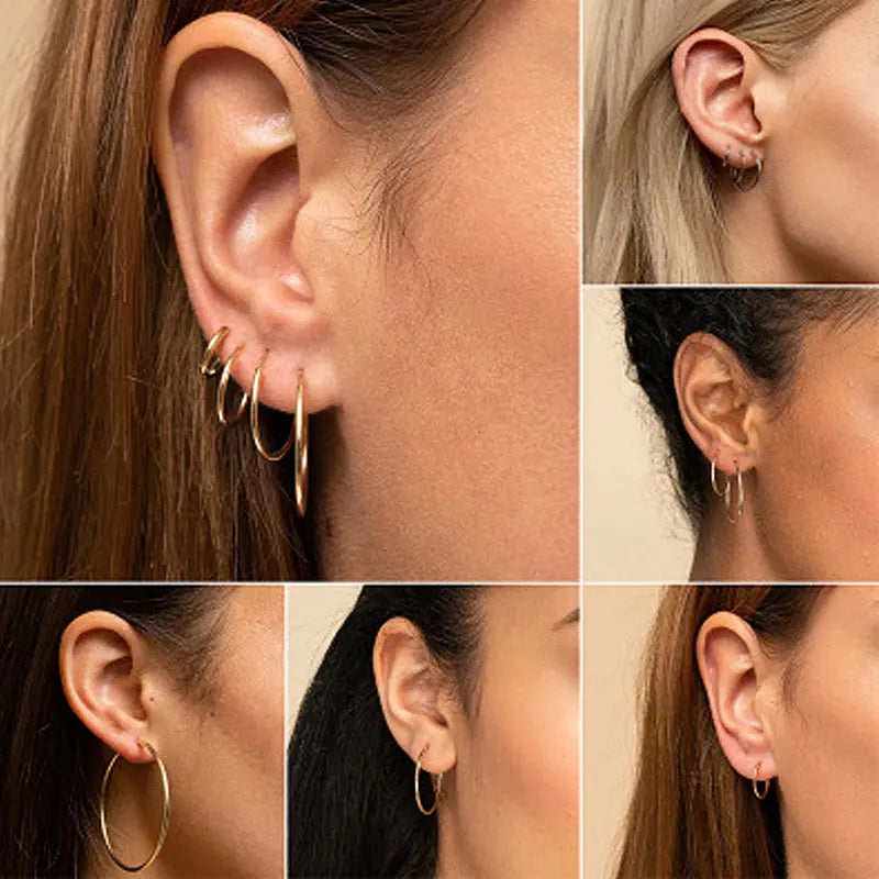 Stainless Steel Simple Classic Round Circle Hoop Earrings For Women Men Punk