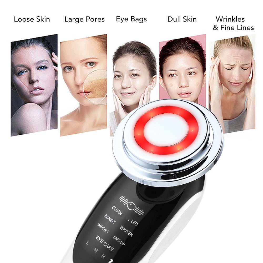 7-in-1 RF EMS Facial Massager – Anti-Aging Device for Skin Tightening, Wrinkle Reduction, Lifting & LED Light Therapy for Radiant Glass Skin