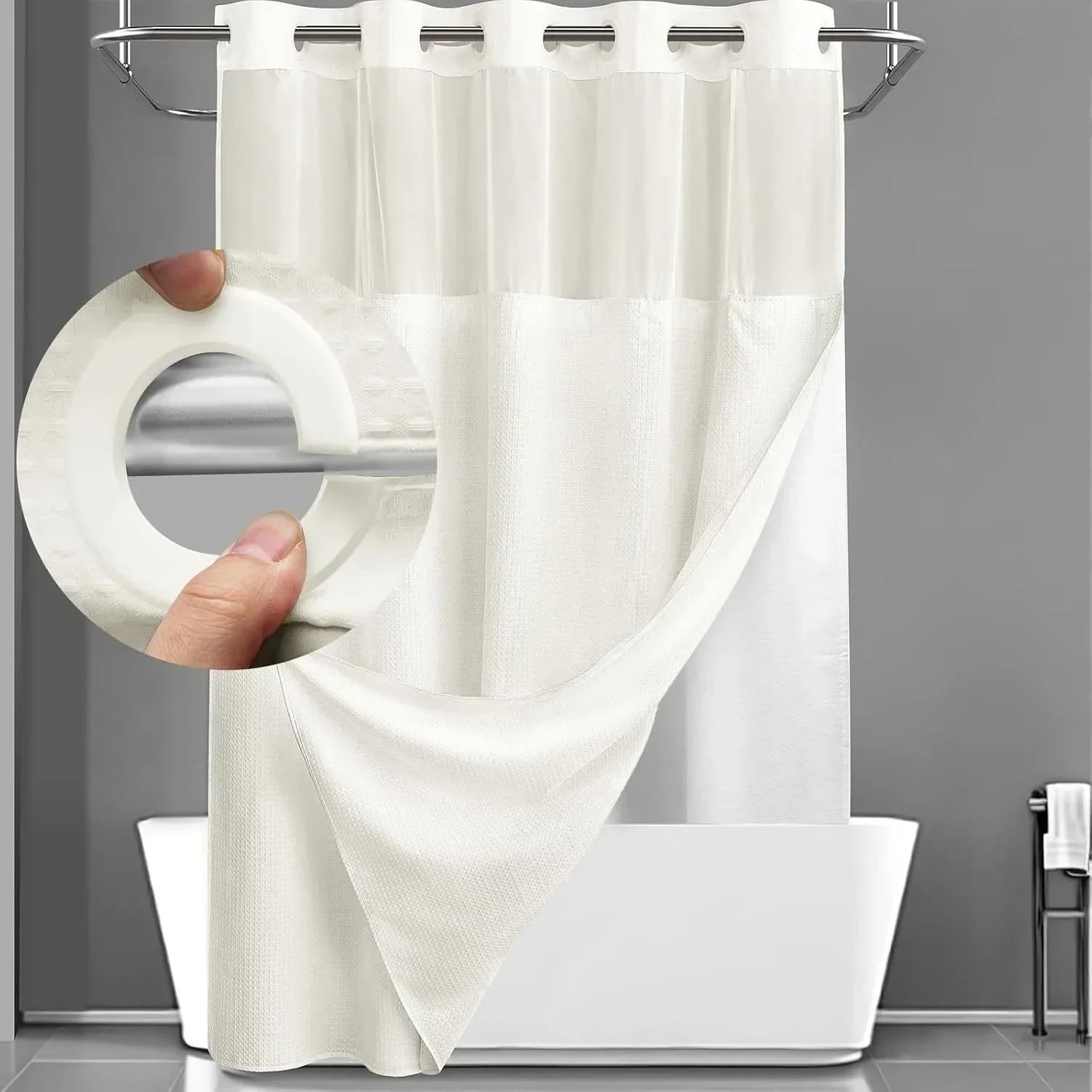 Beige colour swatch – no-hook snap-in liner shower curtain
