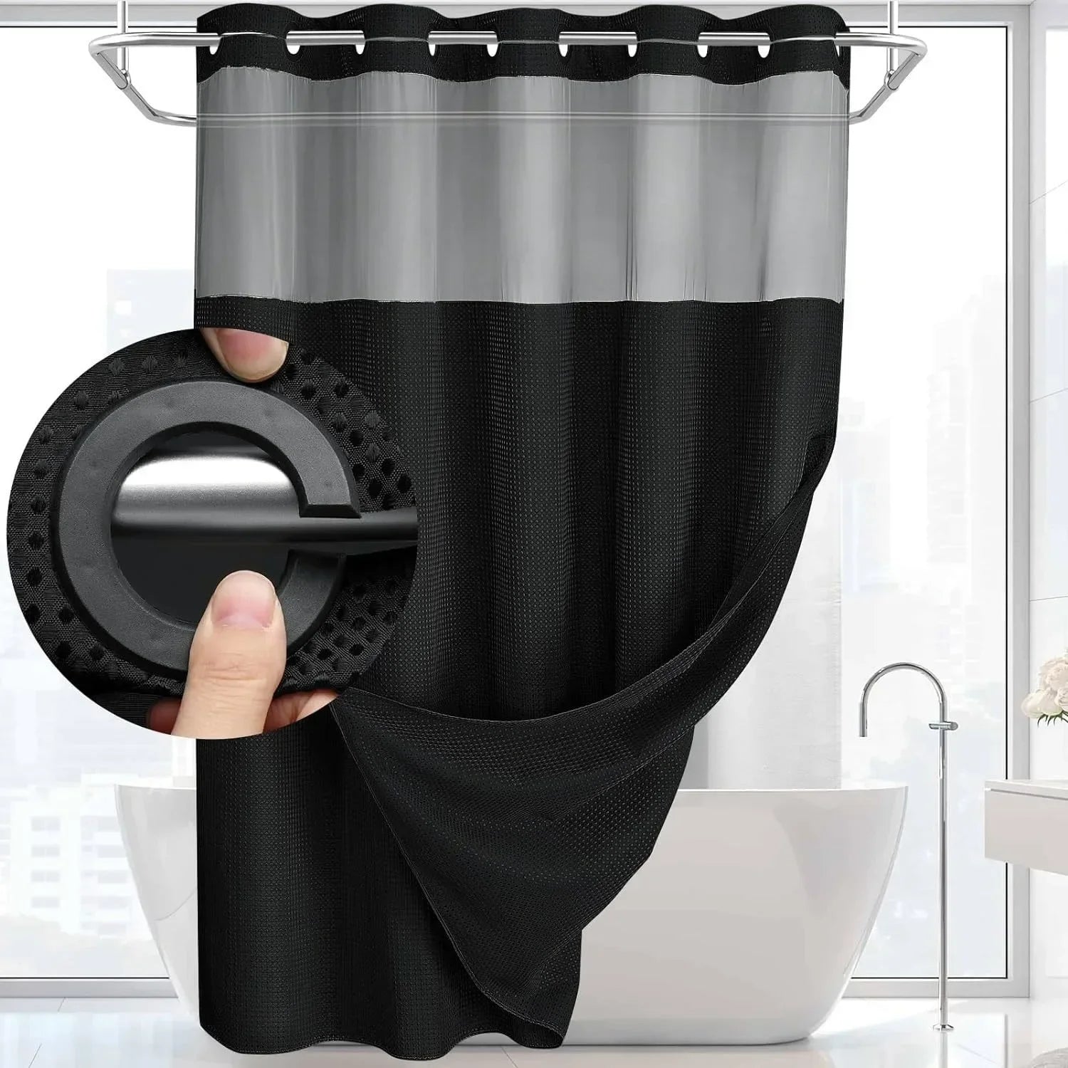Black colour swatch – no-hook snap-in liner shower curtain